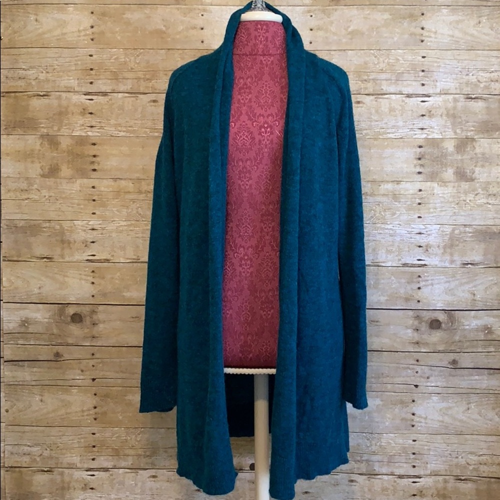 Theory Alpaca Blend Long Cardigan Teal Sweater L